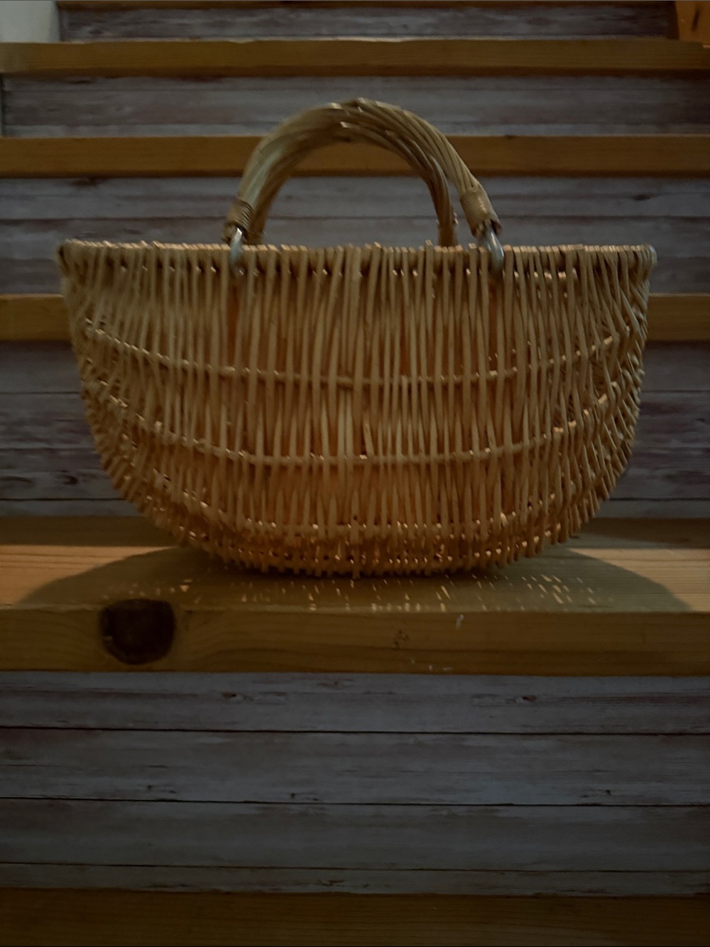 Woven Rattan Handled Basket - Natural Tan
